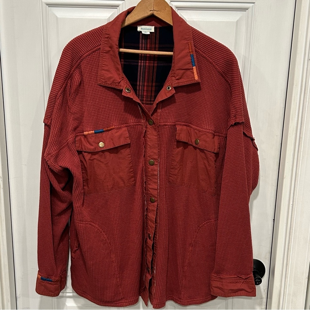 Sundance Red Waffle Knit Utility Jacket